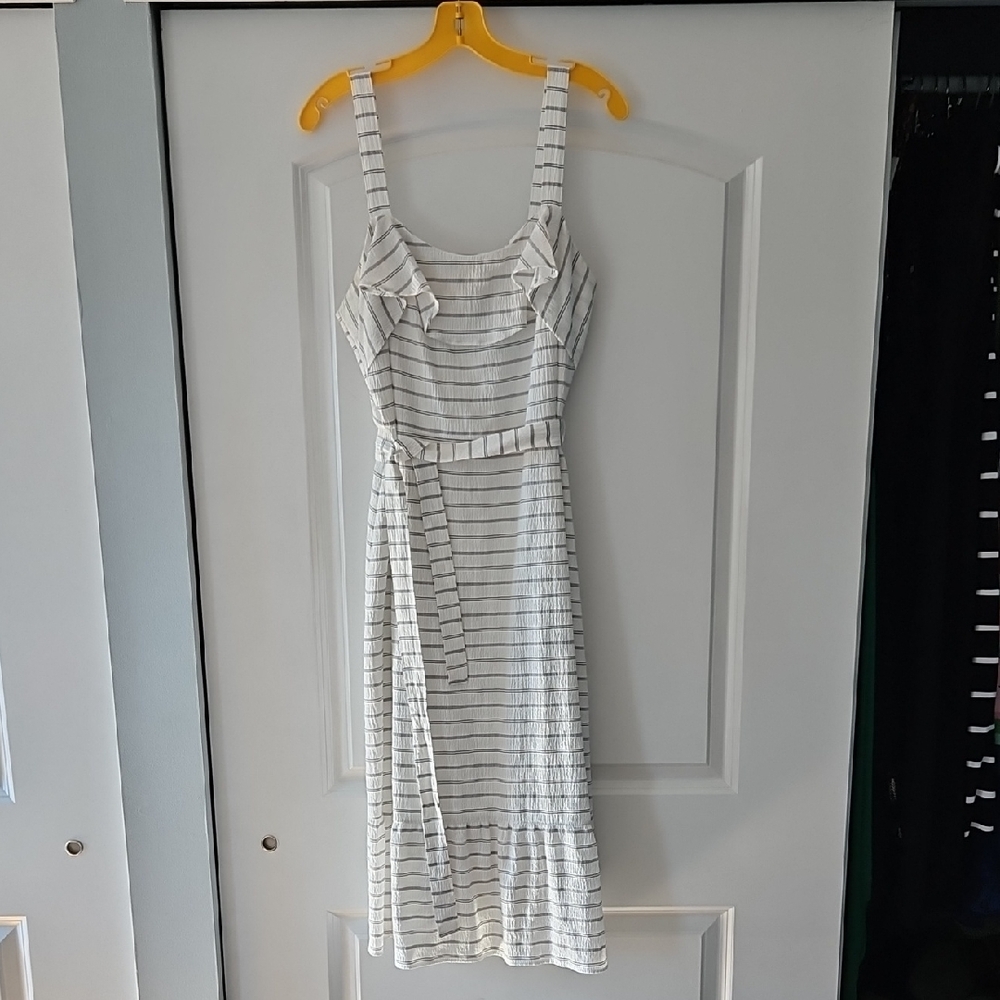 Banana Republic Black and White Striped Midi Dress